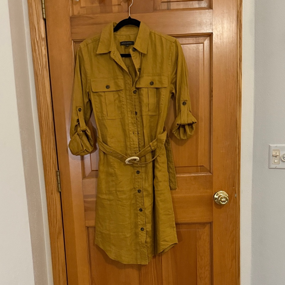 Mustard Yellow Button-Up Shirt Dress